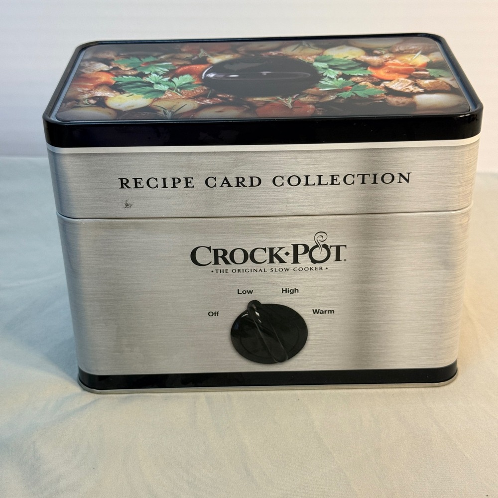 Crock-Pot Recipe Card Collection Tin Box with Slow Cooker Recipes Collectible